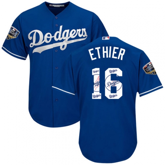 Men's Majestic Los Angeles Dodgers 16 Andre Ethier Authentic Royal Blue Team Logo Fashion Cool Base 2018 World Series MLB Jersey