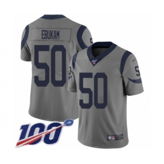 Men's Los Angeles Rams 50 Samson Ebukam Limited Gray Inverted Legend 100th Season Football Jersey