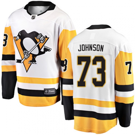 Men's Pittsburgh Penguins 73 Jack Johnson Authentic White Away Fanatics Branded Breakaway NHL Jersey