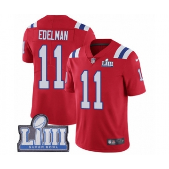 Youth Nike New England Patriots 11 Julian Edelman Red Alternate Vapor Untouchable Limited Player Super Bowl LIII Bound NFL Jersey