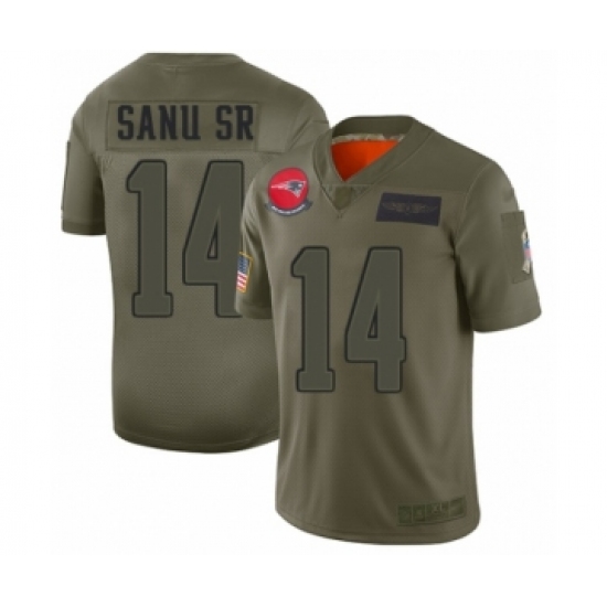 Youth New England Patriots 14 Mohamed Sanu Sr Limited Olive 2019 Salute to Service Football Jersey