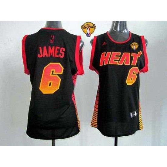 Women NBA Miami Heat 6 LeBron James Black With Finals Patch Vibe Stitched NBA Jersey