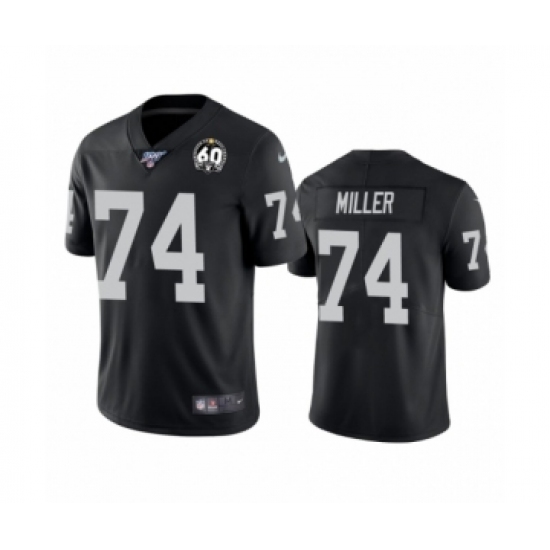Women's Oakland Raiders 74 Kolton Miller Black 60th Anniversary Vapor Untouchable Limited Player 100th Season Football Jersey