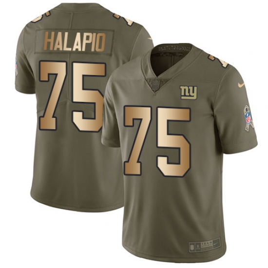 Men's Nike New York Giants 75 Jon Halapio Limited Olive Gold 2017 Salute to Service NFL Jersey