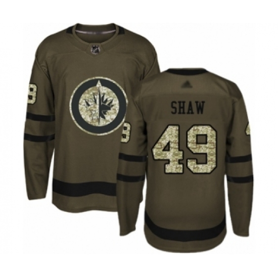 Men's Winnipeg Jets 49 Logan Shaw Authentic Green Salute to Service Hockey Jersey