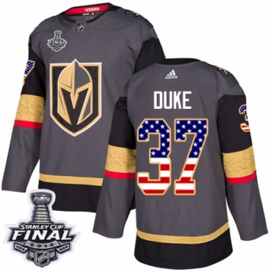Youth Adidas Vegas Golden Knights 37 Reid Duke Authentic Gray USA Flag Fashion 2018 Stanley Cup Final NHL Jersey