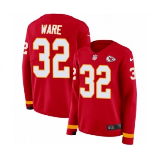 Women's Nike Kansas City Chiefs 32 Spencer Ware Limited Red Therma Long Sleeve NFL Jersey