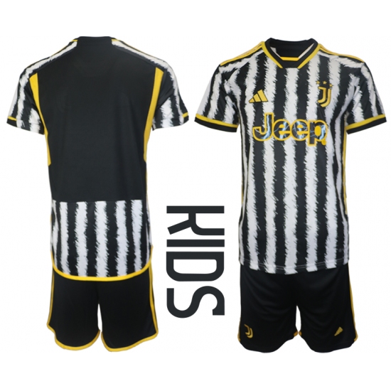 Kids Juventus FCBlank Black Stripe 2023-24 Home Soccer Jersey