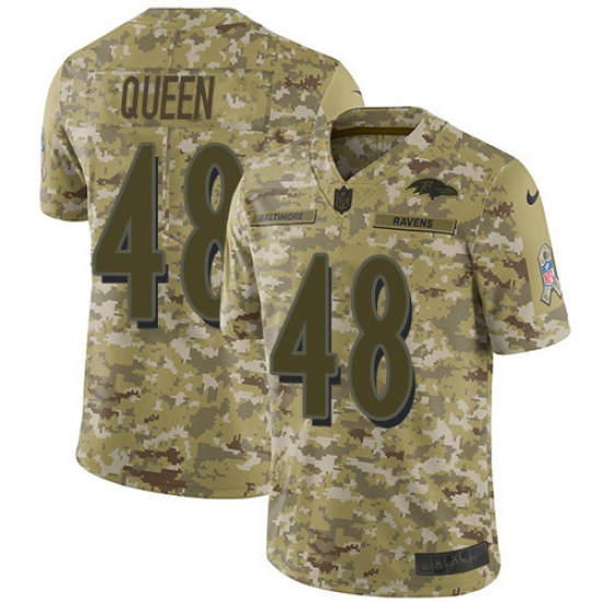 Youth Baltimore Ravens 48 Patrick Queen Camo Stitched NFL Limited 2018 Salute To Service Jersey
