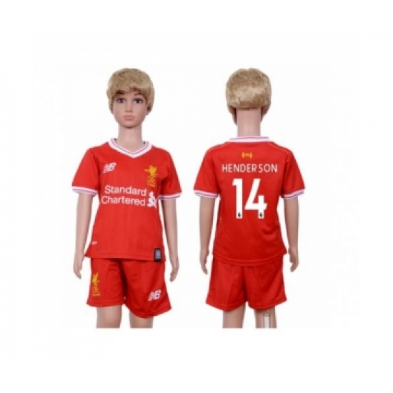 Liverpool 14 Henderson Red Home Kid Soccer Club Jersey