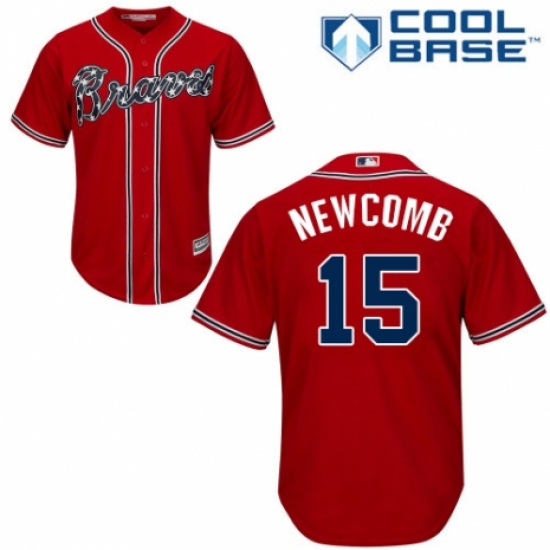Men's Majestic Atlanta Braves 15 Sean Newcomb Replica Red Alternate Cool Base MLB Jersey