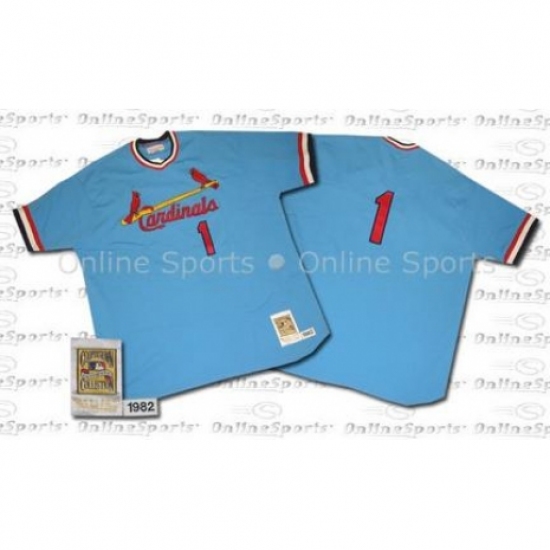 Men's Mitchell and Ness 1982 St. Louis Cardinals 1 Ozzie Smith Replica Blue Throwback MLB Jersey
