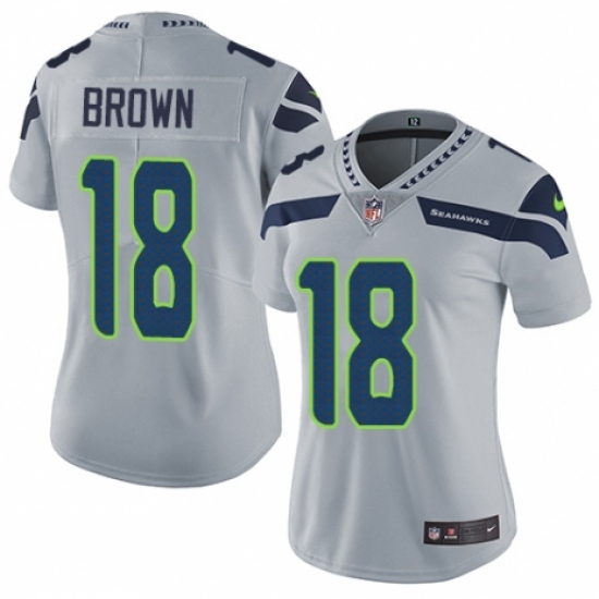 Women's Nike Seattle Seahawks 18 Jaron Brown Grey Alternate Vapor Untouchable Limited Player NFL Jersey