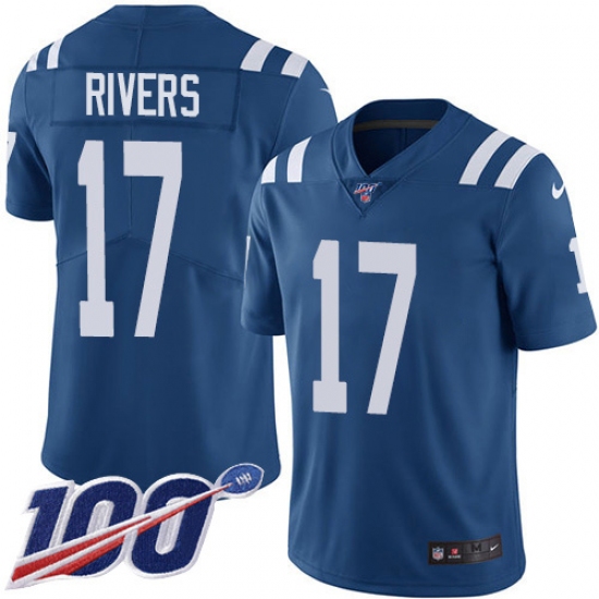 Men's Nike Indianapolis Colts 17 Philip Rivers Royal Blue Team Color Stitched NFL 100th Season Vapor Untouchable Limited Jersey