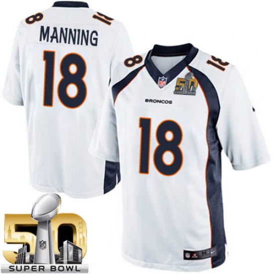 Youth Nike Denver Broncos 18 Peyton Manning Elite White Super Bowl 50 Bound NFL Jersey