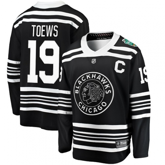 Men's Chicago Blackhawks 19 Jonathan Toews Black 2019 Winter Classic Fanatics Branded Breakaway NHL Jersey