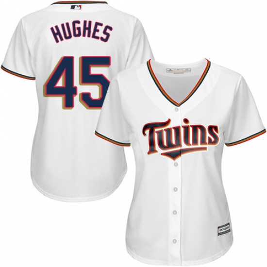 Women's Majestic Minnesota Twins 45 Phil Hughes Authentic White Home Cool Base MLB Jersey