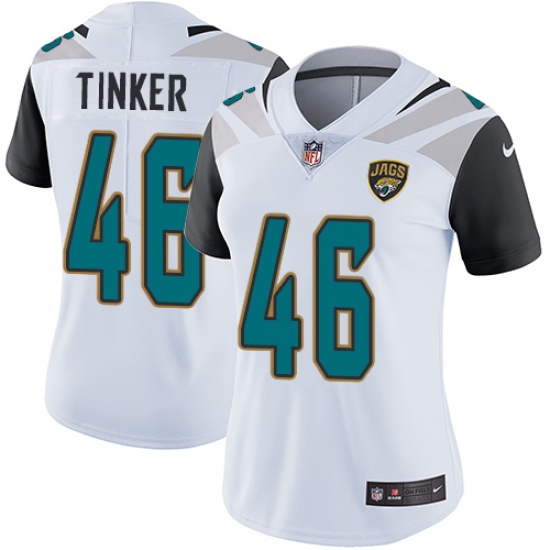 Women's Nike Jacksonville Jaguars 46 Carson Tinker White Vapor Untouchable Limited Player NFL Jersey