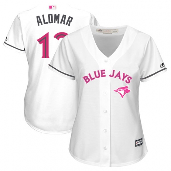 Women's Majestic Toronto Blue Jays 12 Roberto Alomar Replica White Mother's Day Cool Base MLB Jersey