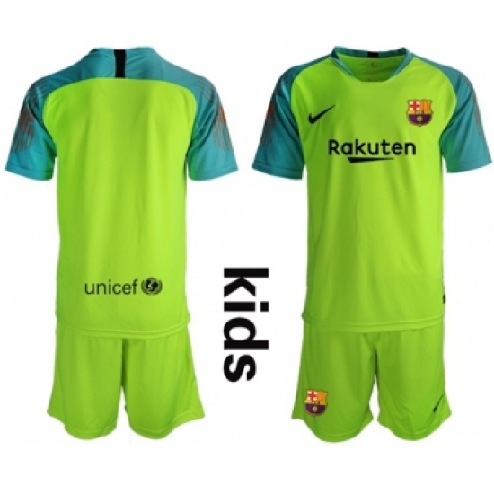 Barcelona Blank Shiny Green Goalkeeper Kid Soccer Club Jersey