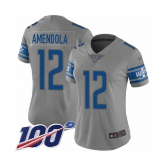 Women's Detroit Lions 12 Danny Amendola Limited Gray Inverted Legend 100th Season Football Jersey