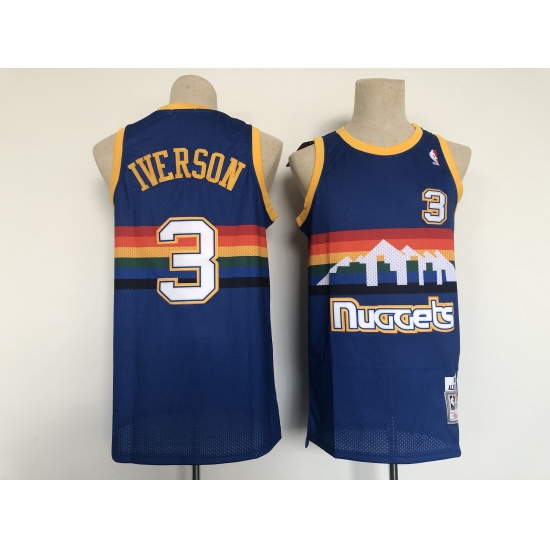 Men's Denver Nuggets 3 Allen Iverson Swingman Blue Basketball Jersey