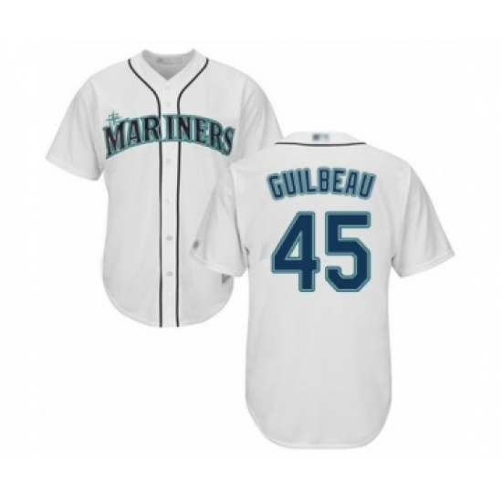 Youth Seattle Mariners 45 Taylor Guilbeau Authentic White Home Cool Base Baseball Player Jersey