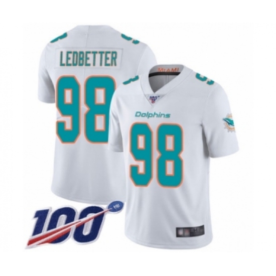 Youth Miami Dolphins 98 Jonathan Ledbetter White Vapor Untouchable Limited Player 100th Season Football Jersey