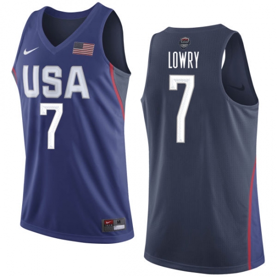 Men's Nike Team USA 7 Kyle Lowry Authentic Navy Blue 2016 Olympics Basketball Jersey - Click Image to Close