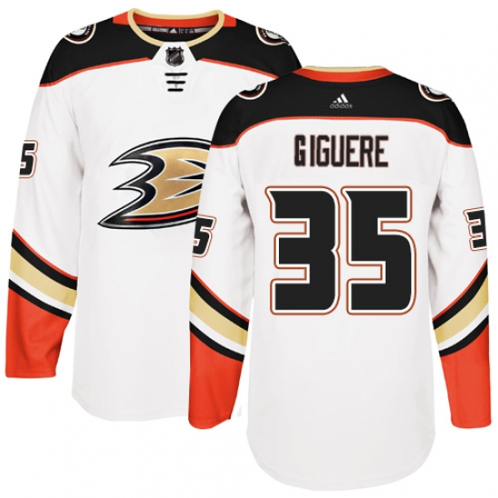 Men's Adidas Anaheim Ducks 35 Jean-Sebastien Giguere Authentic White Away NHL Jersey