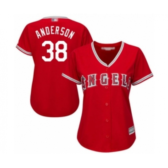 Women's Los Angeles Angels of Anaheim 38 Justin Anderson Authentic Red Alternate Cool Base Baseball Player Jersey