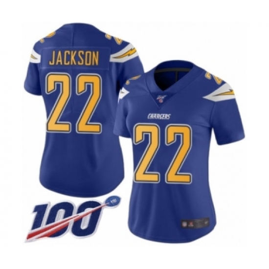 Women's Los Angeles Chargers 22 Justin Jackson Limited Electric Blue Rush Vapor Untouchable 100th Season Football Jersey