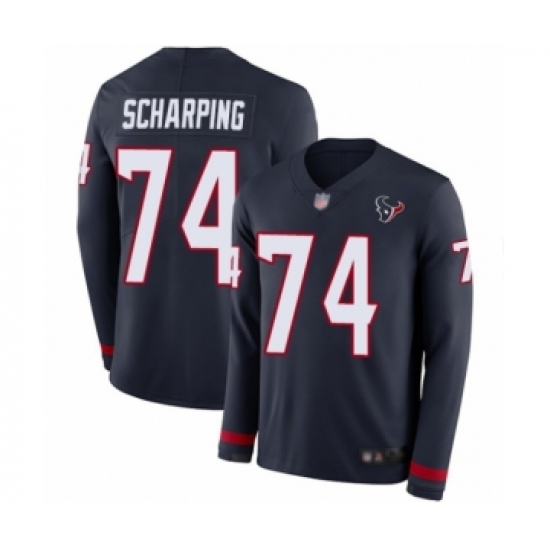 Men's Houston Texans 74 Max Scharping Limited Navy Blue Therma Long Sleeve Football Jersey