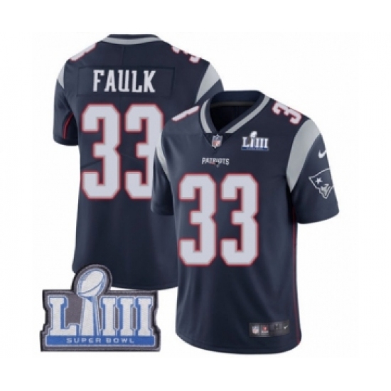 Men's Nike New England Patriots 33 Kevin Faulk Navy Blue Team Color Vapor Untouchable Limited Player Super Bowl LIII Bound NFL Jersey