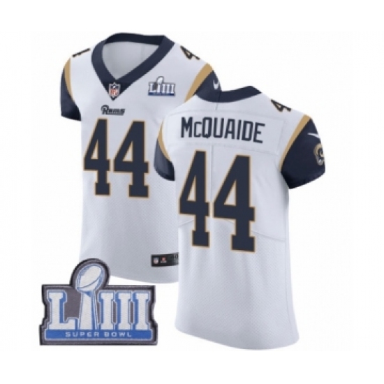 Men's Nike Los Angeles Rams 44 Jacob McQuaide White Vapor Untouchable Elite Player Super Bowl LIII Bound NFL Jersey