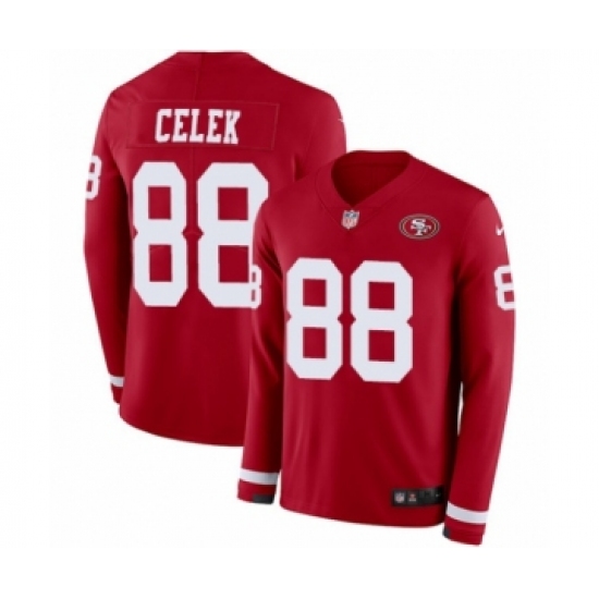 Men's Nike San Francisco 49ers 88 Garrett Celek Limited Red Therma Long Sleeve NFL Jersey