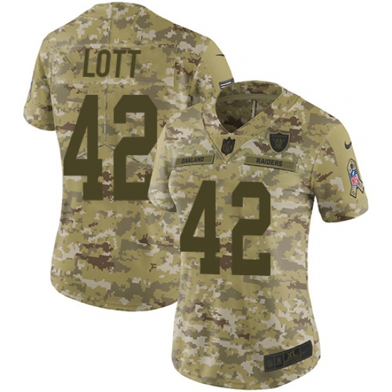 Women's Nike Oakland Raiders 42 Ronnie Lott Limited Camo 2018 Salute to Service NFL Jersey