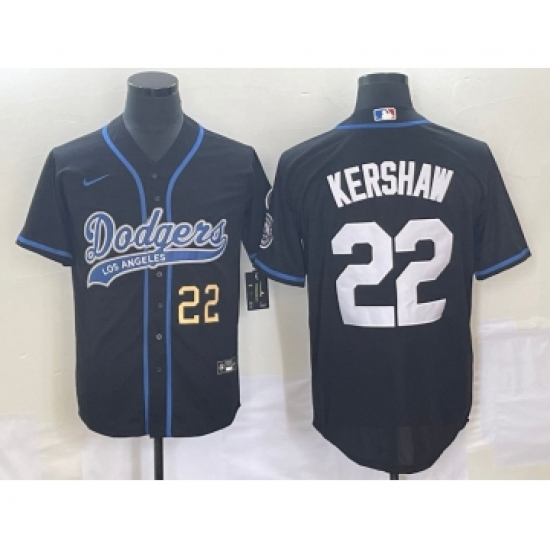 Men's Los Angeles Dodgers 22 Clayton Kershaw Number Black Cool Base Stitched Baseball Jersey