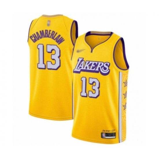 Men's Los Angeles Lakers 13 Wilt Chamberlain Swingman Gold 2019-20 City Edition Basketball Jersey