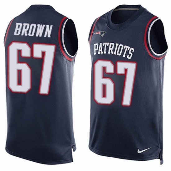 Men's Nike New England Patriots 67 Trent Brown Limited Navy Blue Player Name & Number Tank Top NFL Jersey