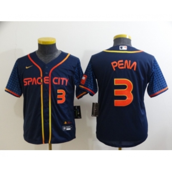 Youth Houston Astros 3 Jeremy Pena Number 2022 Navy Blue City Connect Cool Base Stitched Jersey