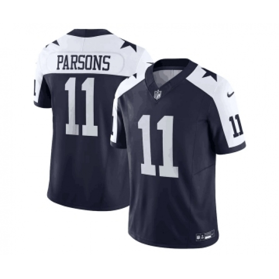 Men's Nike Dallas Cowboys 11 Micah Parsons Navy Thanksgiving 2023 F.U.S.E. Limited Stitched Football Jersey