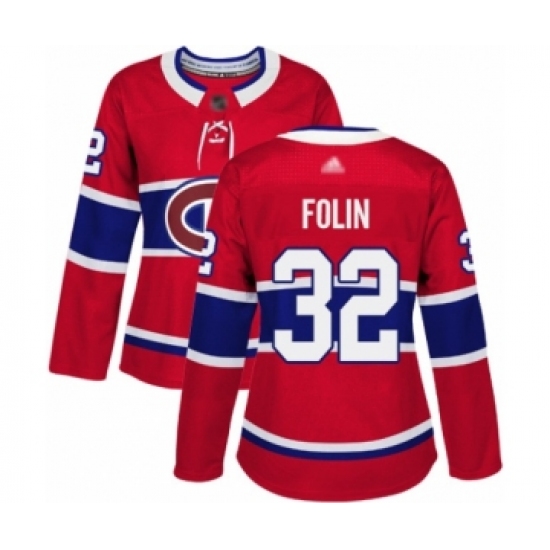Women's Montreal Canadiens 32 Christian Folin Authentic Red Home Hockey Jersey