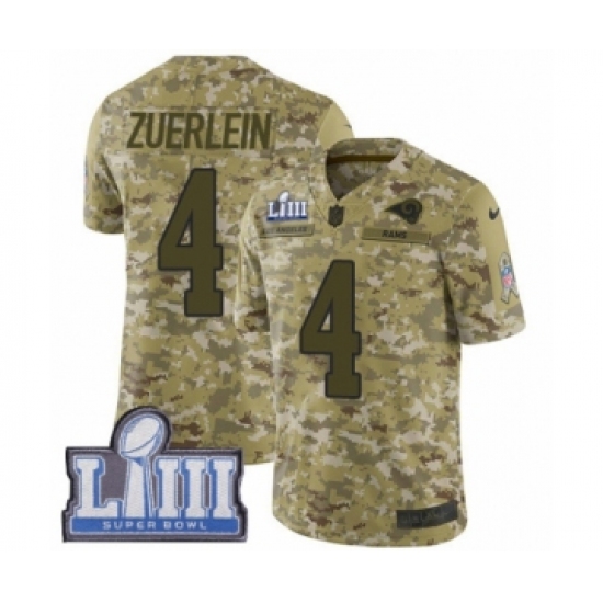 Men's Nike Los Angeles Rams 4 Greg Zuerlein Limited Camo 2018 Salute to Service Super Bowl LIII Bound NFL Jersey