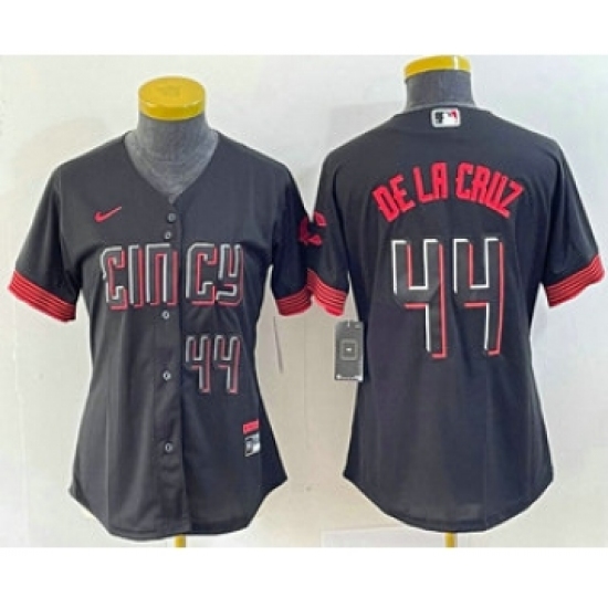 Women's Nike Cincinnati Reds 44 Elly De La Cruz Number Black 2023 City Connect Cool Base Stitched Baseball Jersey4