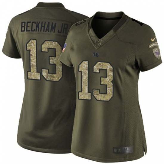 Women's Nike New York Giants 13 Odell Beckham Jr Elite Green Salute to Service NFL Jersey