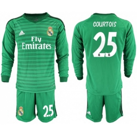 Real Madrid 25 Courtois Grey Goalkeeper Long Sleeves Soccer Club Jersey