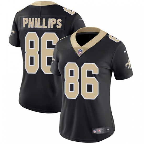 Women's Nike New Orleans Saints 86 John Phillips Black Team Color Vapor Untouchable Limited Player NFL Jersey