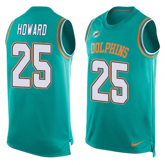 Men's Nike Miami Dolphins 25 Xavien Howard Limited Aqua Green Player Name & Number Tank Top NFL Jersey