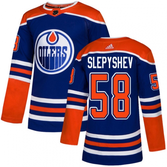 Men's Adidas Edmonton Oilers 58 Anton Slepyshev Premier Royal Blue Alternate NHL Jersey